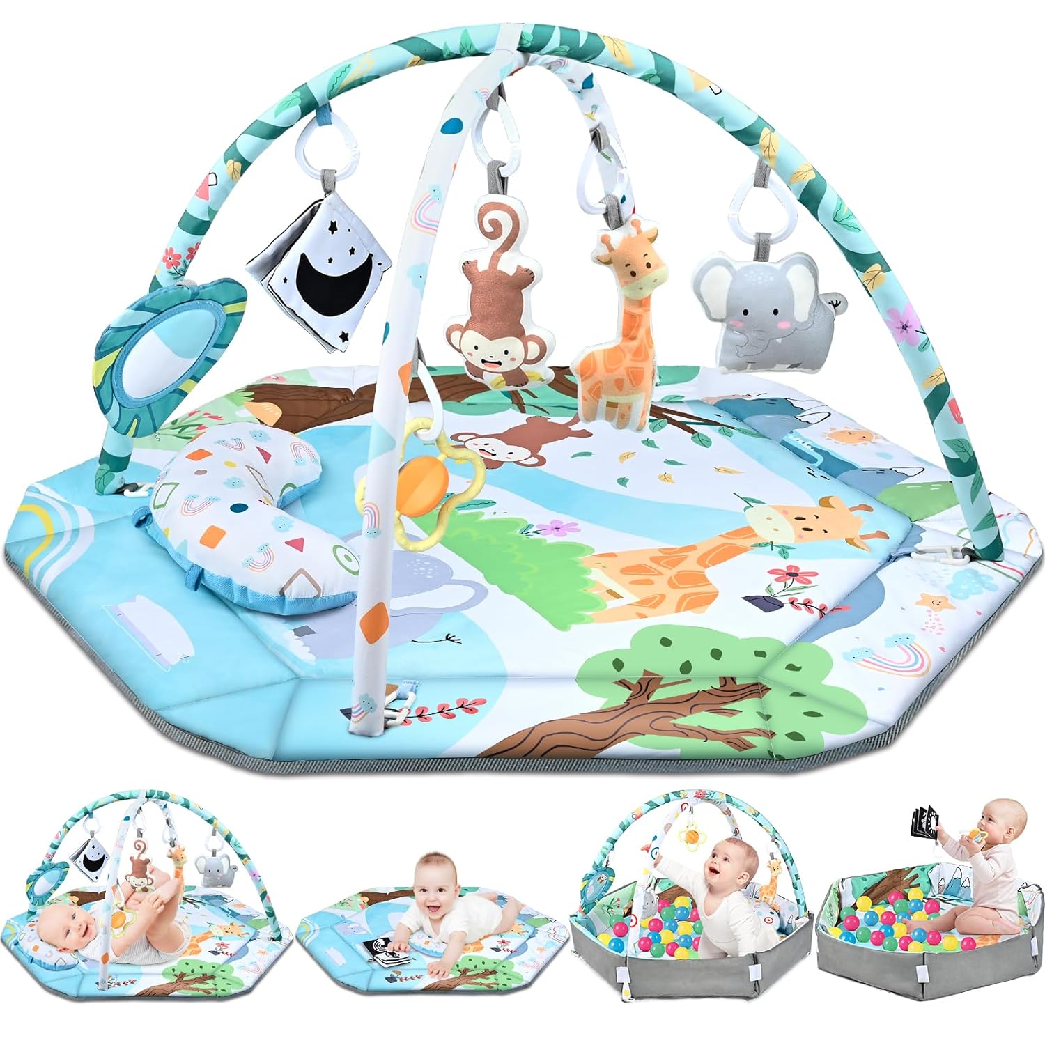 8-in-1 Baby Gym & Ball Pit - Washable Play Mat with Toys