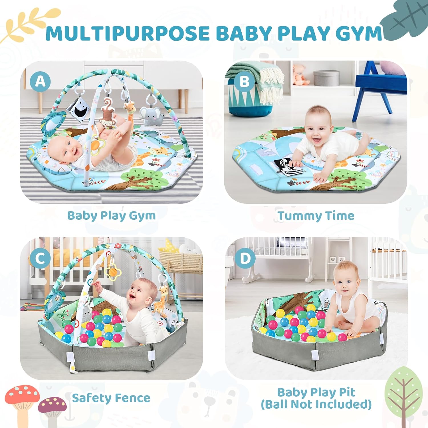 8-in-1 Baby Gym & Ball Pit - Washable Play Mat with Toys