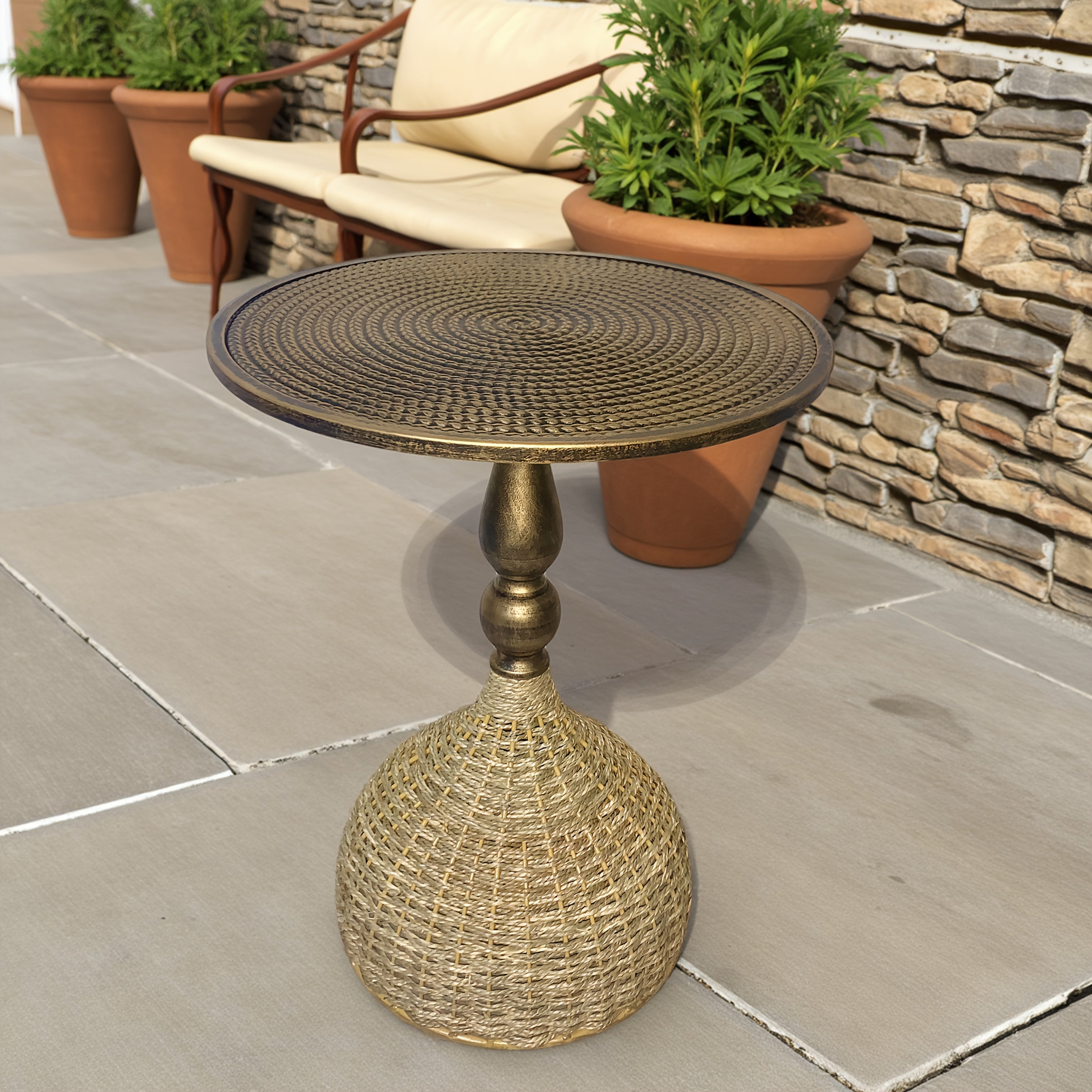 Handmade Water Hyacinth Coffee Table – Antique Bronze Look