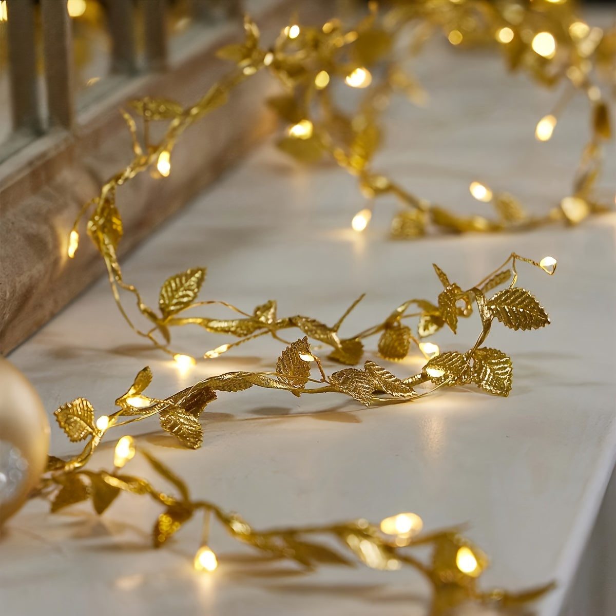 Golden Leaves Fairy Lights - Elegant Lighting for Table Settings and Celebrations