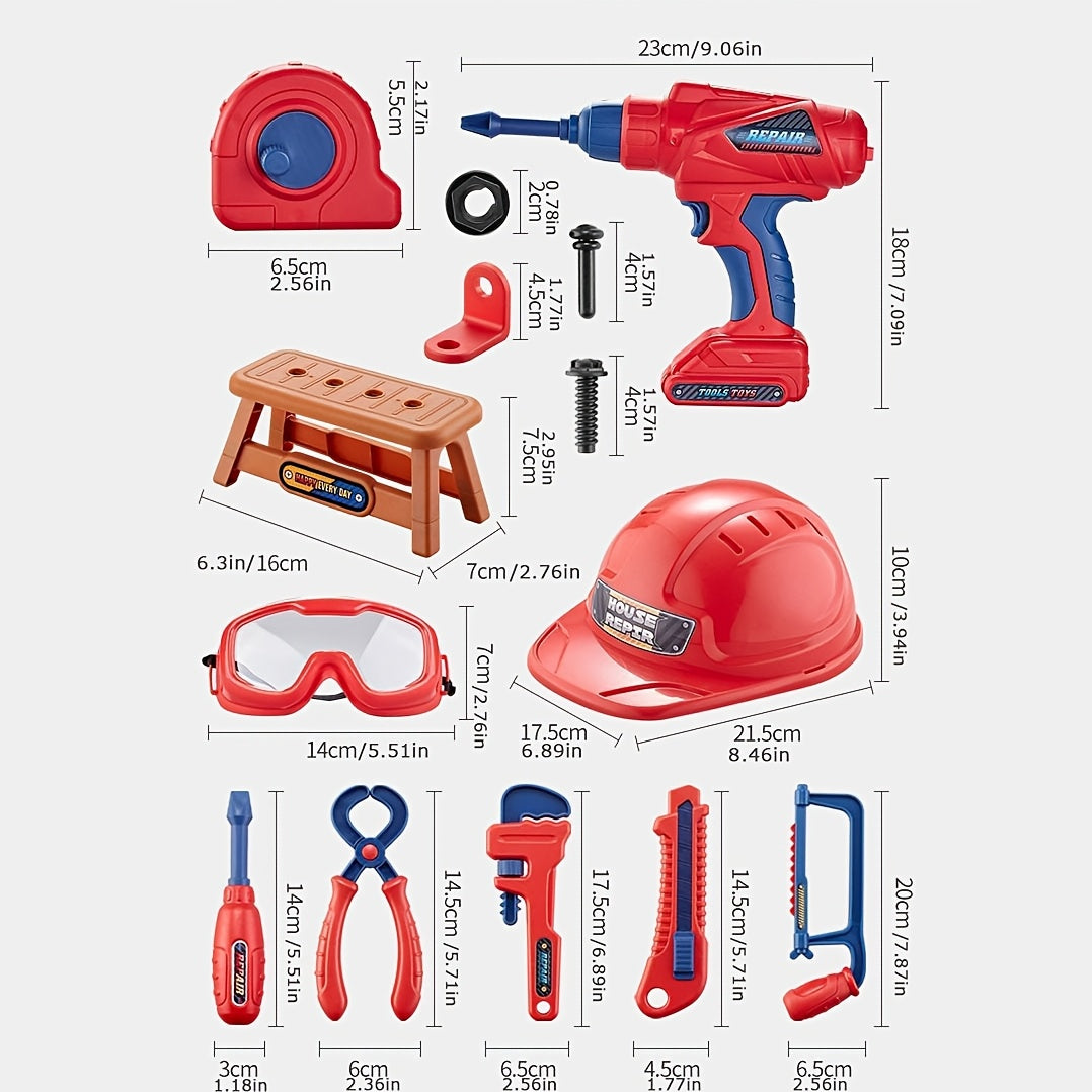 48-Piece Tool Set for Children – With Electric Drill, Safety Helmet and Storage Bag