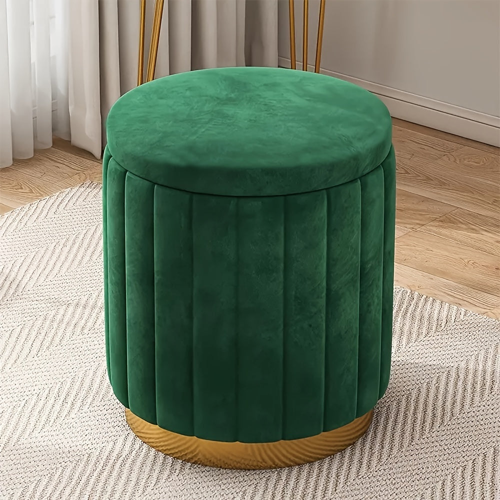 Nordic Chic Storage Ottoman – Stylish Round Pouffe with Storage and Mirror Finish