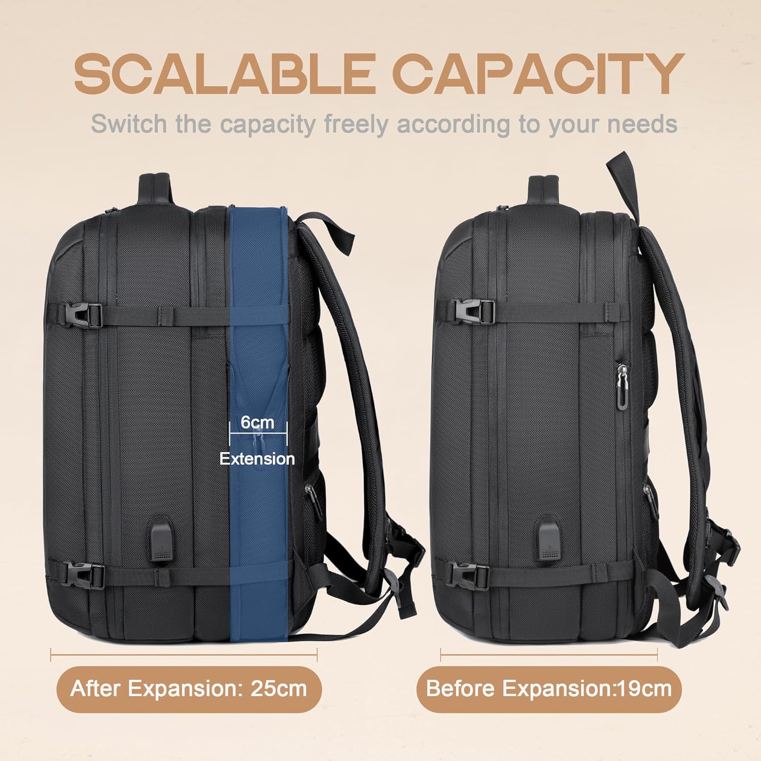 40L Expandable Waterproof Travel Backpack with USB Port & 17” Laptop Compartment – AirVoyage (Buy 1, Get 1 FREE Promo)