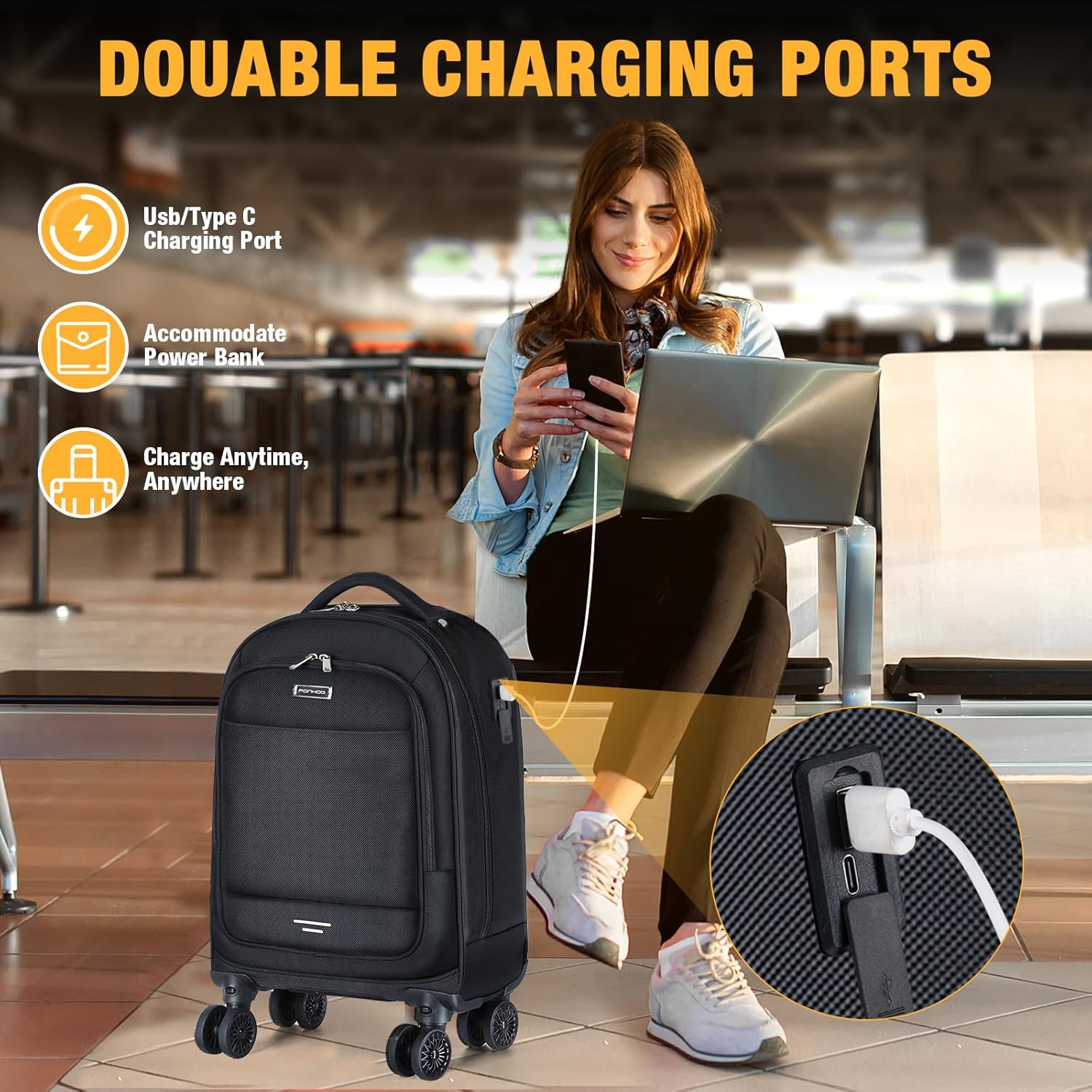 30L Rolling Backpack for Laptops with 4 Spinner Wheels and Water-Resistant Design