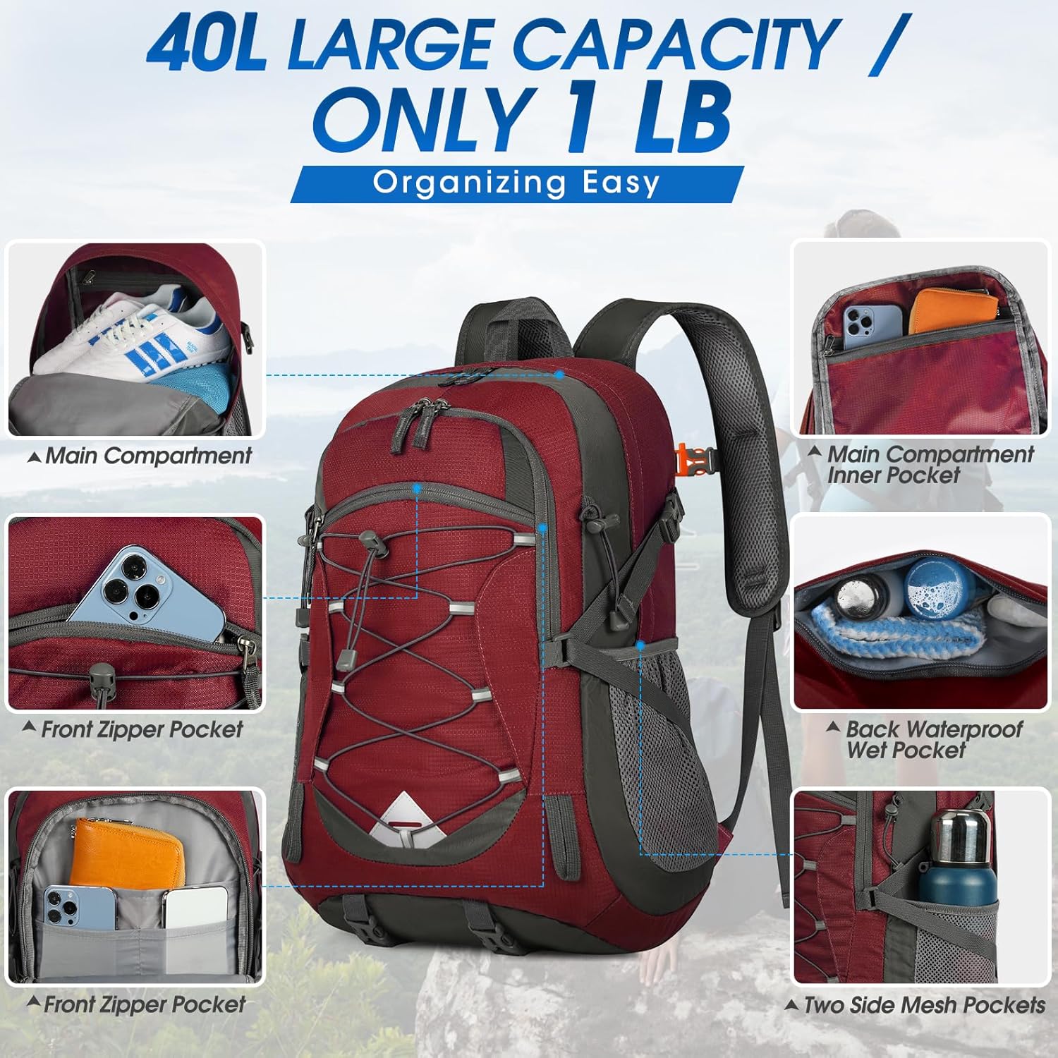 40L Waterproof Hiking and Camping Backpack – Lightweight & Foldable – 1+1 FREE