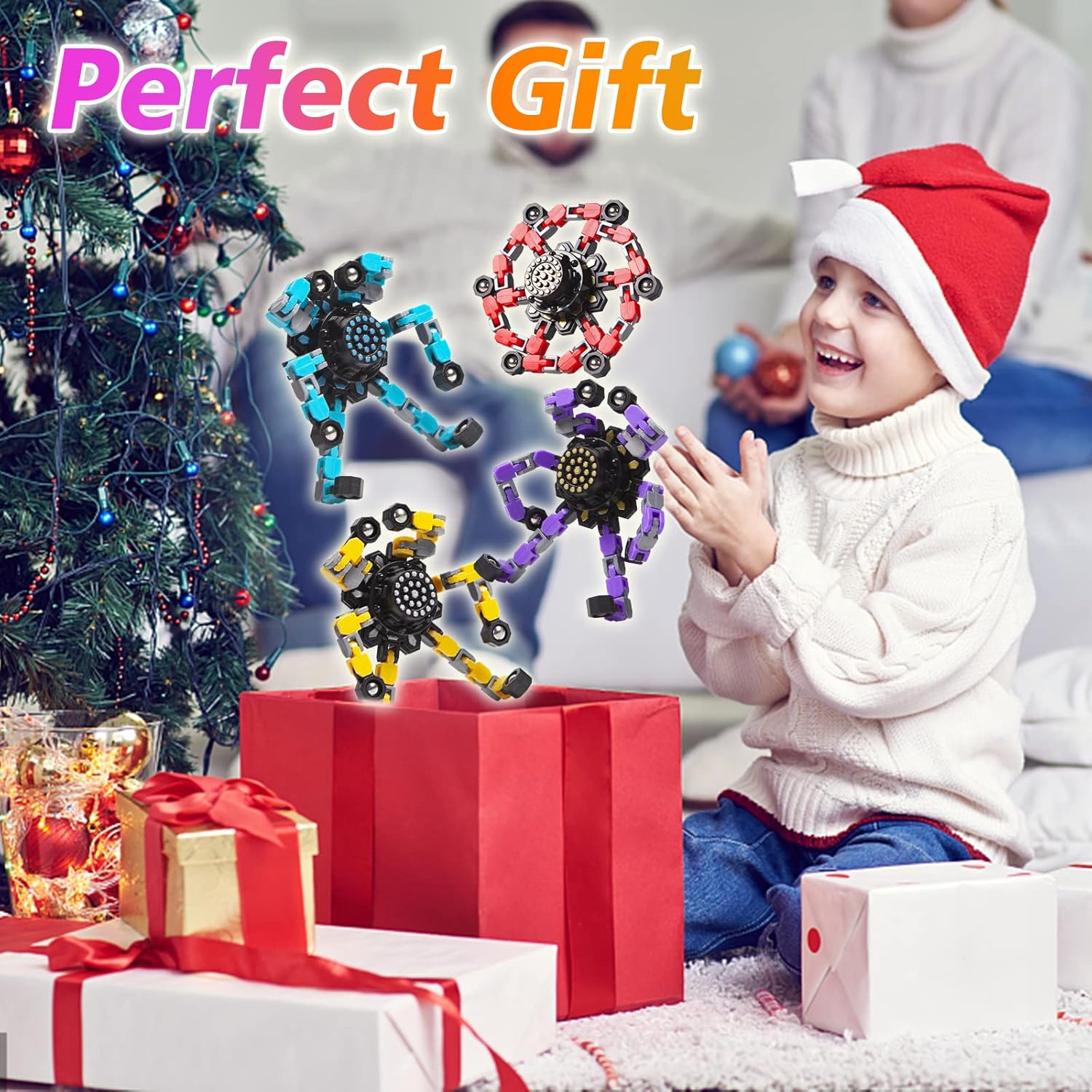 Malleable Anti-Stress Fidget Spinner for Kids & Adults – Set of 4