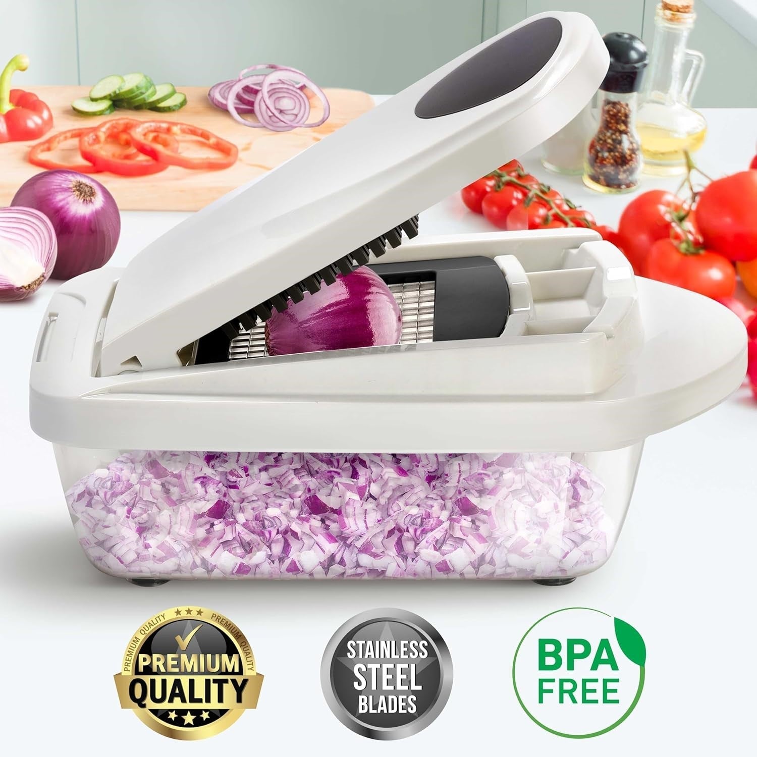 10-in-1 Vegetable Slicer with 8 Blades – Quick Cutting, Chopping, and Grating!
