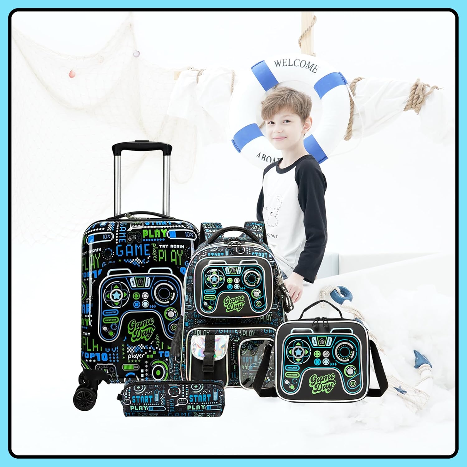 Kids' Hard Shell Cabin Luggage Set with Spinner Wheels – 40 cm