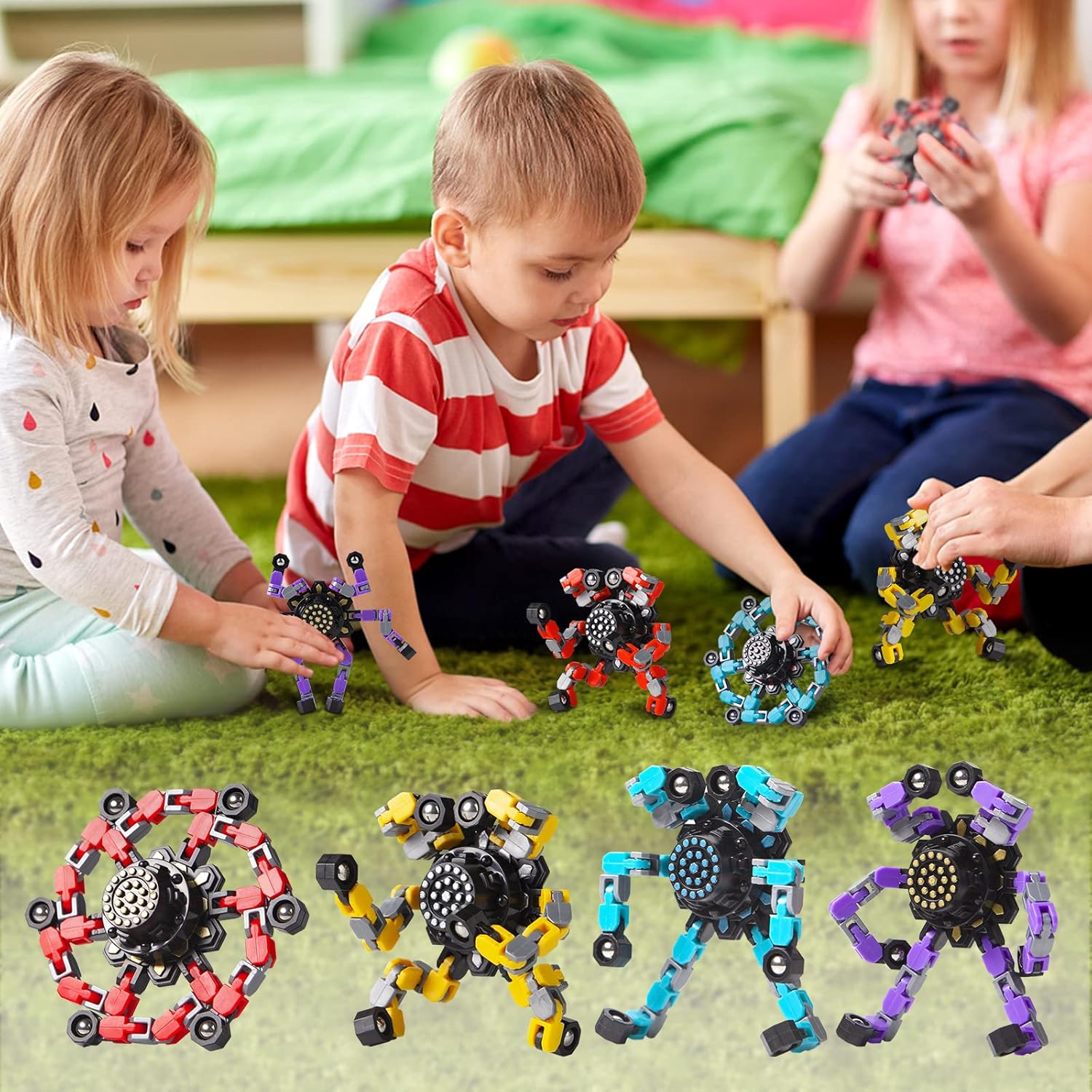 Malleable Anti-Stress Fidget Spinner for Kids & Adults – Set of 4