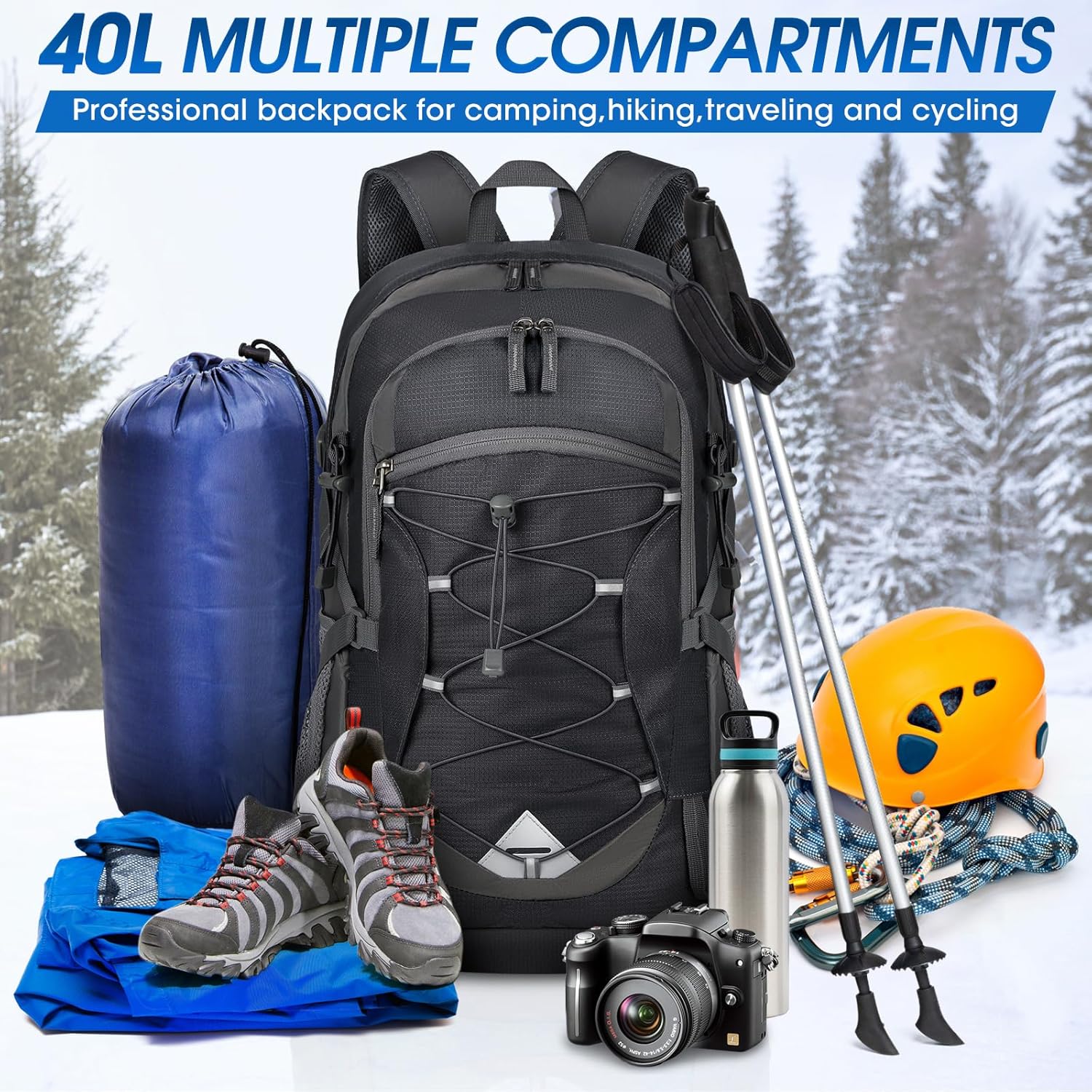 40L Waterproof Hiking and Camping Backpack – Lightweight & Foldable – 1+1 FREE