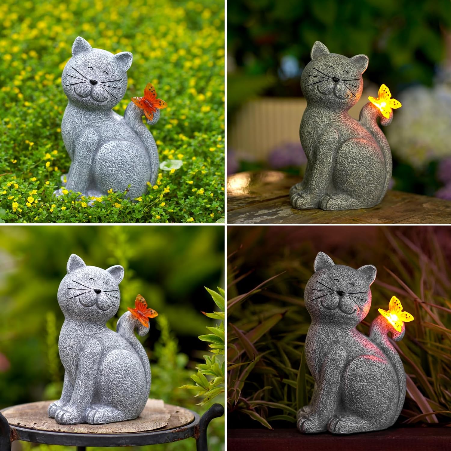 Enchanting Cat with Butterfly - Atmospheric Light for Your Garden