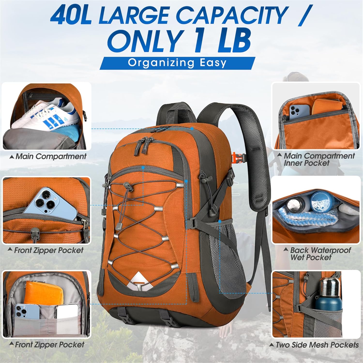 40L Waterproof Hiking and Camping Backpack – Lightweight & Foldable – 1+1 FREE