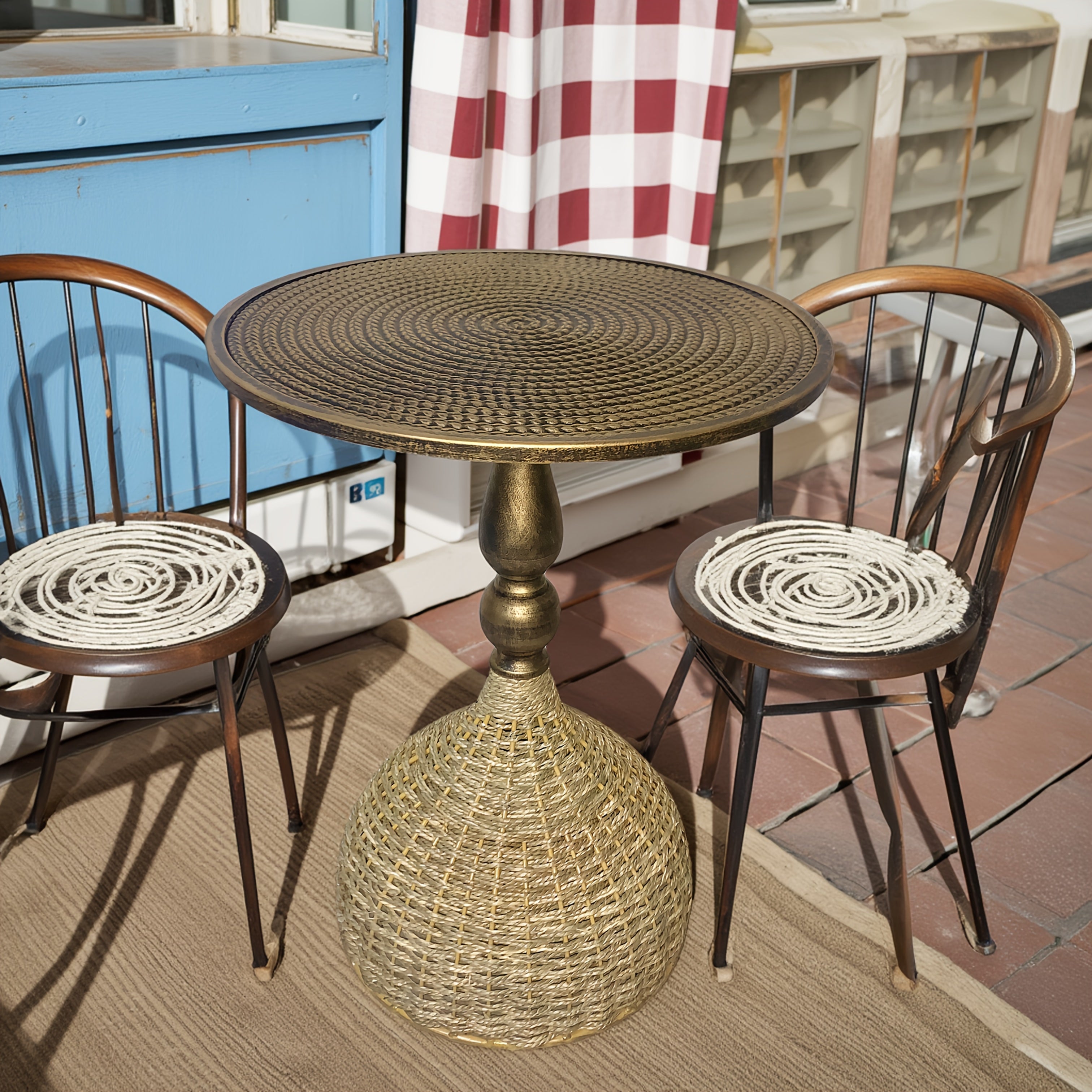 Handmade Water Hyacinth Coffee Table – Antique Bronze Look