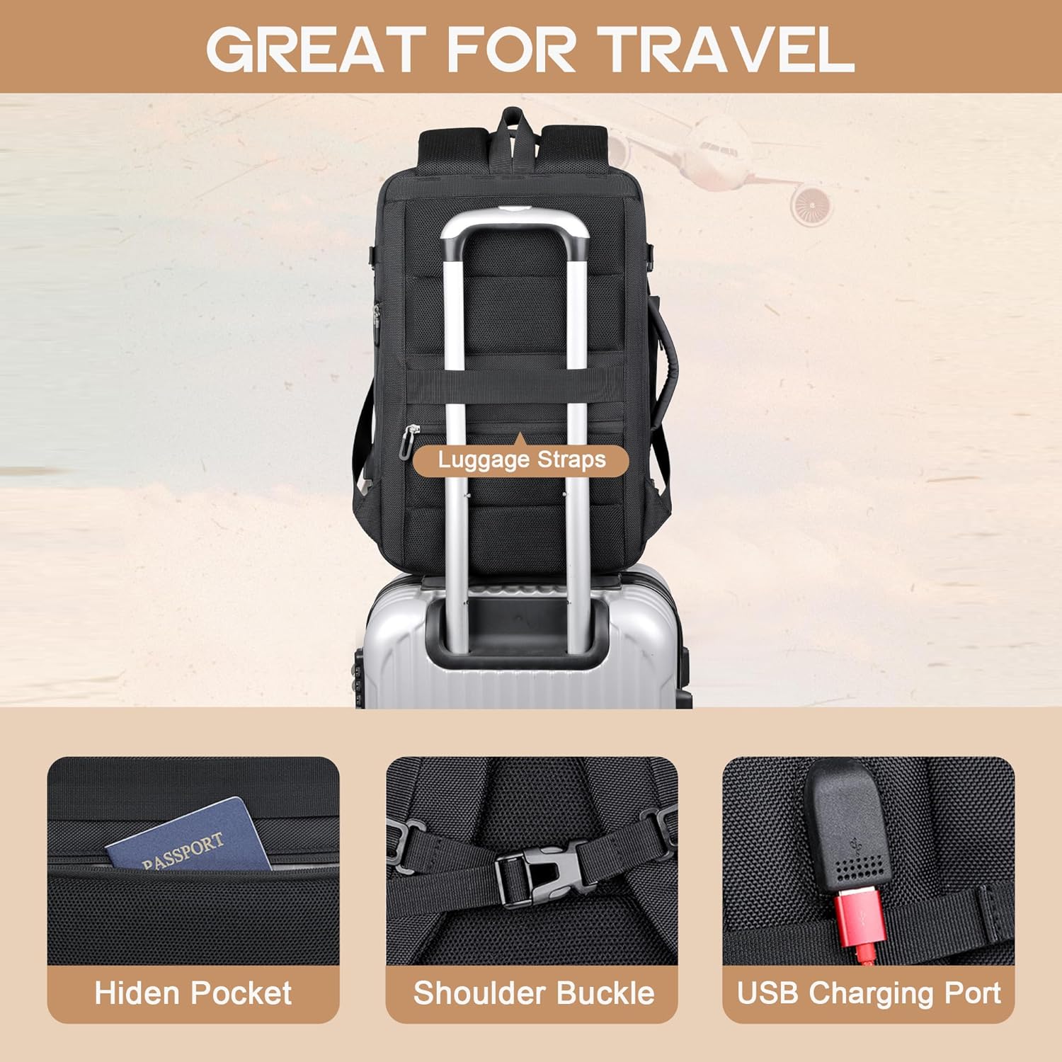 40L Expandable Waterproof Travel Backpack with USB Port & 17” Laptop Compartment – AirVoyage (Buy 1, Get 1 FREE Promo)