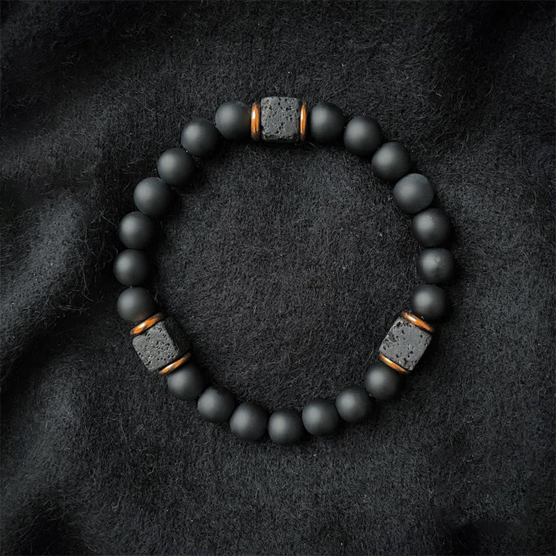 Matte Black Onyx and Cube Lava Stone Balance Bracelet – Aurelia