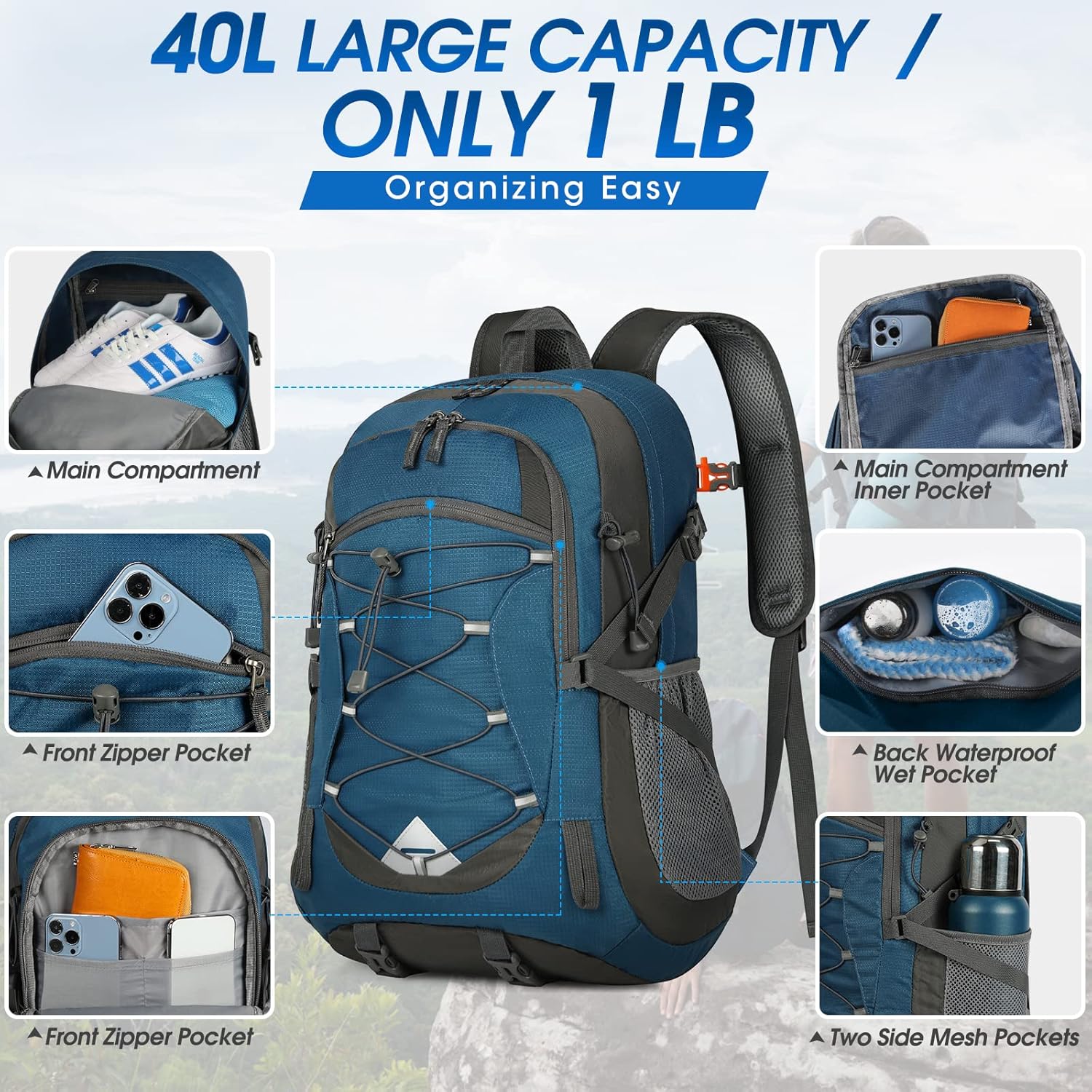 40L Waterproof Hiking and Camping Backpack – Lightweight & Foldable – 1+1 FREE