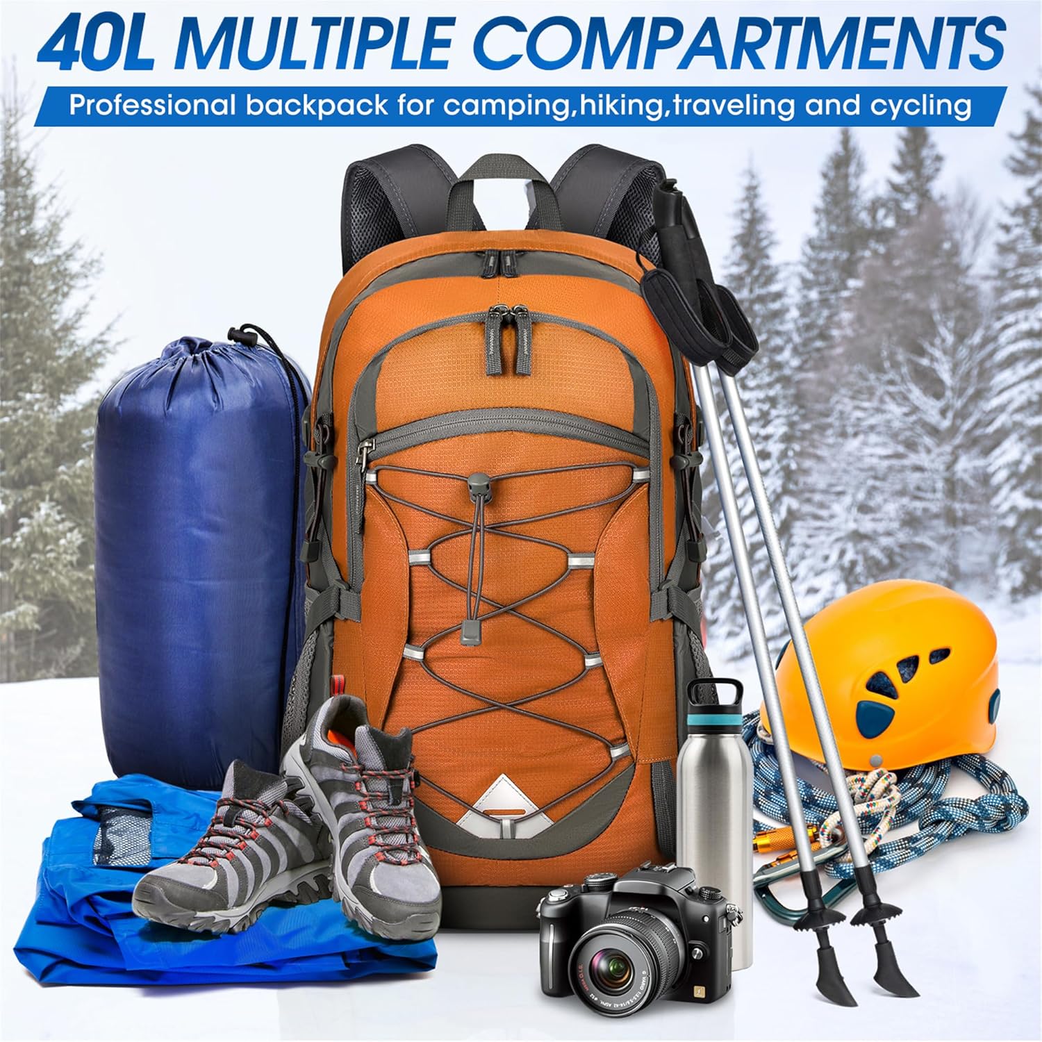 40L Waterproof Hiking and Camping Backpack – Lightweight & Foldable – 1+1 FREE