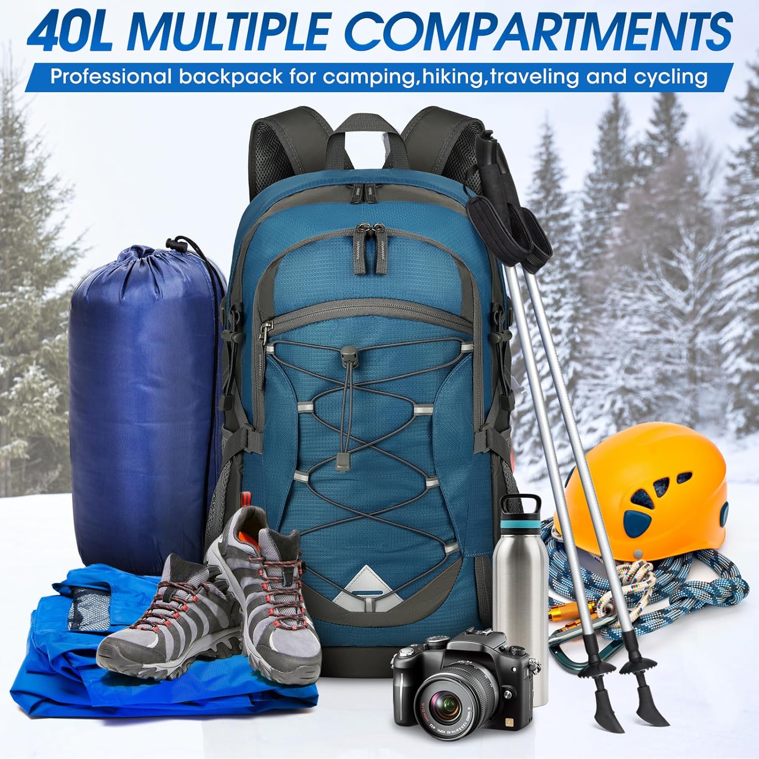 40L Waterproof Hiking and Camping Backpack – Lightweight & Foldable – 1+1 FREE
