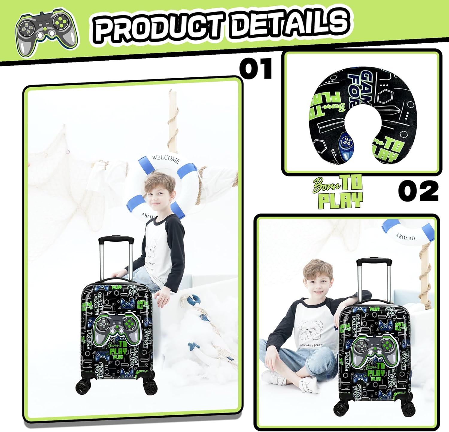 Kids' Hard Shell Cabin Luggage Set with Spinner Wheels – 40 cm