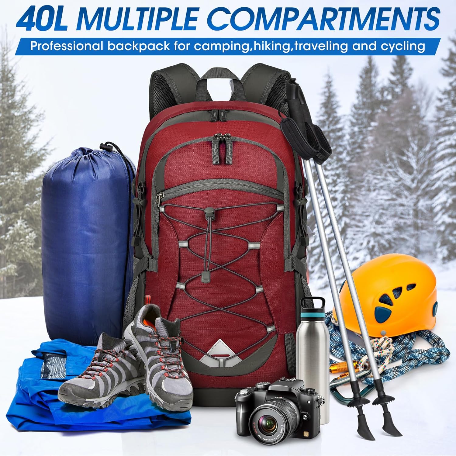 40L Waterproof Hiking and Camping Backpack – Lightweight & Foldable – 1+1 FREE