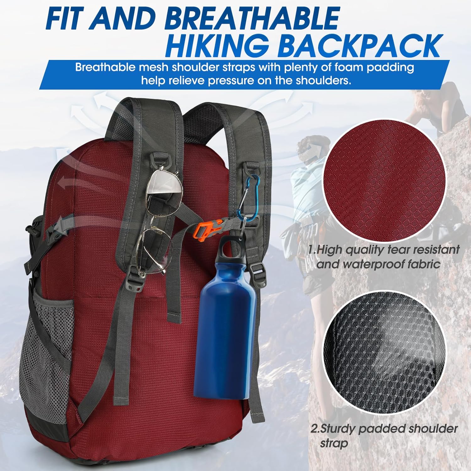 40L Waterproof Hiking and Camping Backpack – Lightweight & Foldable – 1+1 FREE