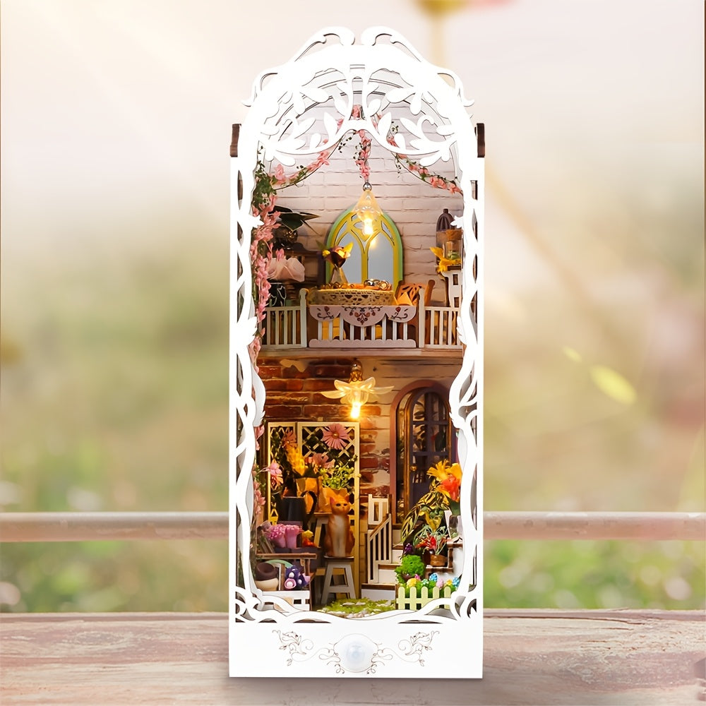 3D Wooden Puzzle House – White Flower House with Lighting and Dust Cover
