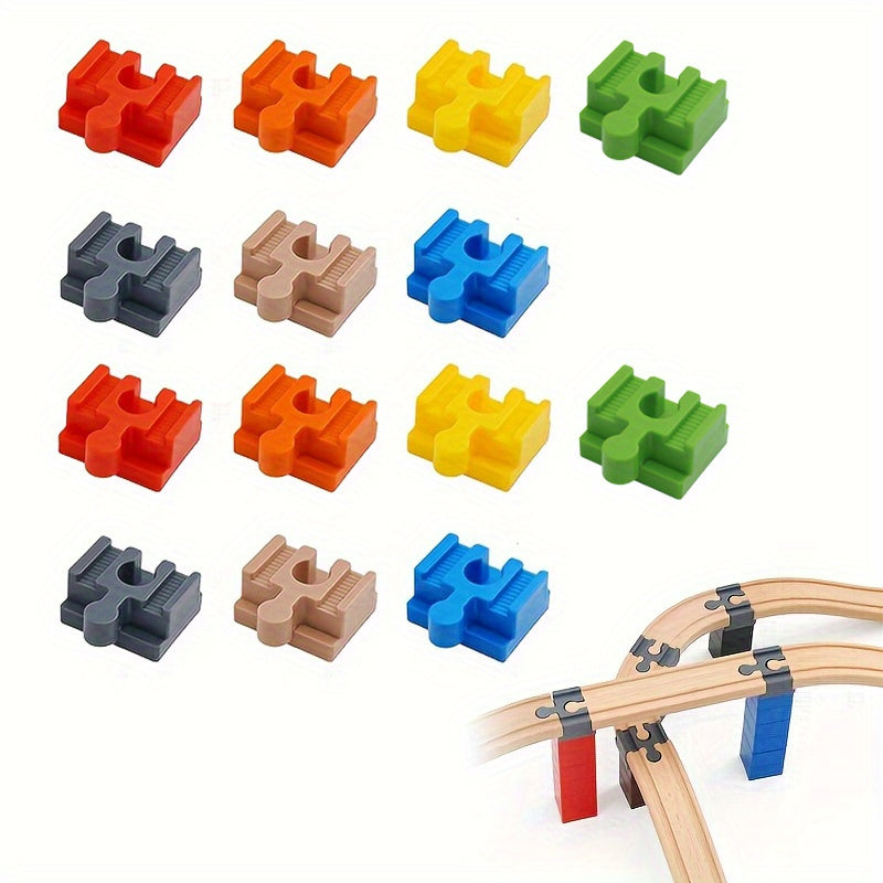 Set of 7-14 Colourful Wooden Track Adapters – Adjustable Connectors for Modelling