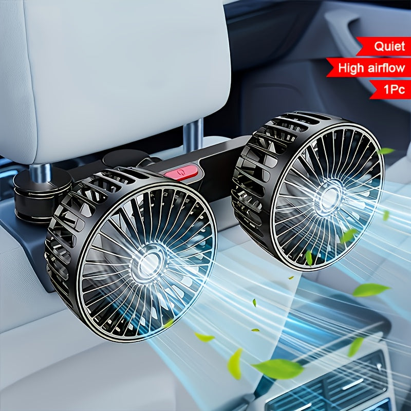 Portable Dual Car Fan – 5-Blade 360° Rotatable Ultra-Quiet