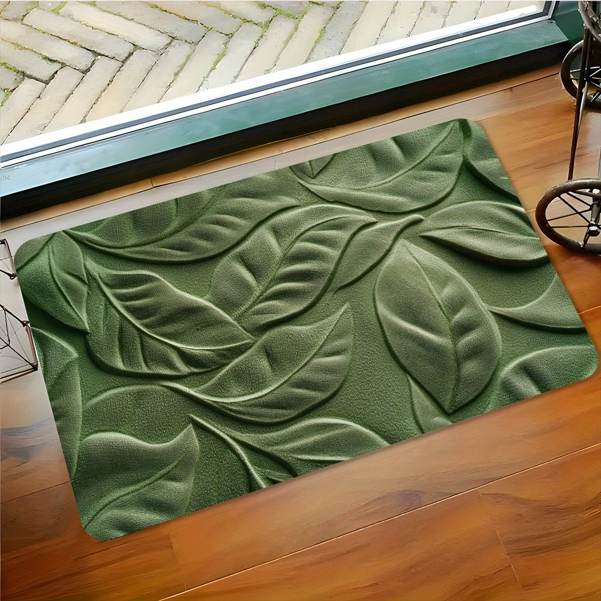 Diatomaceous Earth Bath Mat with Green Leaf Pattern – Absorbent and Quick-Drying