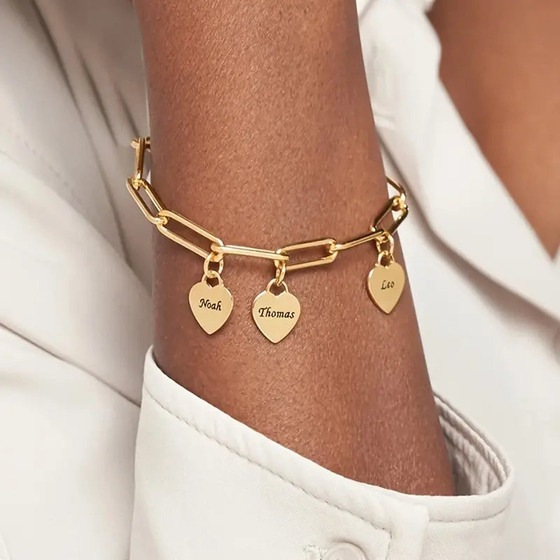 VeraLuxe Heartfelt Bracelet | Custom Engraved Heart Jewelry for Unforgettable Bonds
