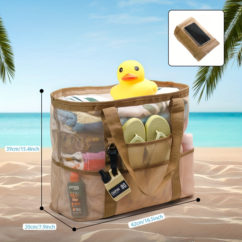Light and Spacious Mesh Beach Bag – 40L Foldable Tote with Fixed Shoulder Straps and Open Top