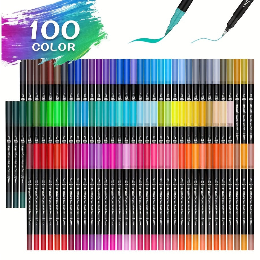 100 Colours Dual-Tip Markers Set – Versatile Fineliner and Brush Tips for Creative Projects