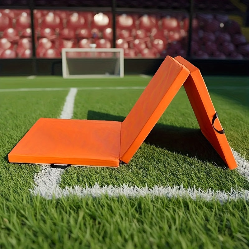 Portable tri-fold yoga mat with thick padding, non-slip PU surface, and handle