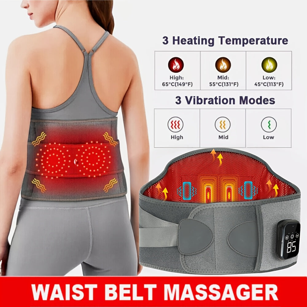Wireless Heated Massage Belt for Back and Waist – 3 Adjustable Heat and Vibration Modes for Maximum Relaxation