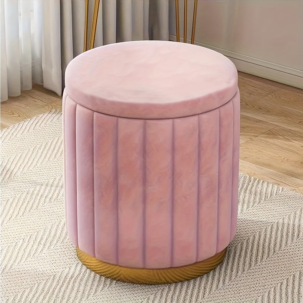 Nordic Chic Storage Ottoman – Stylish Round Pouffe with Storage and Mirror Finish
