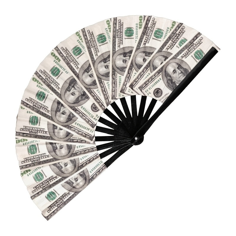 Large Money Print Folding Fan – Ideal for Festivals and Parties
