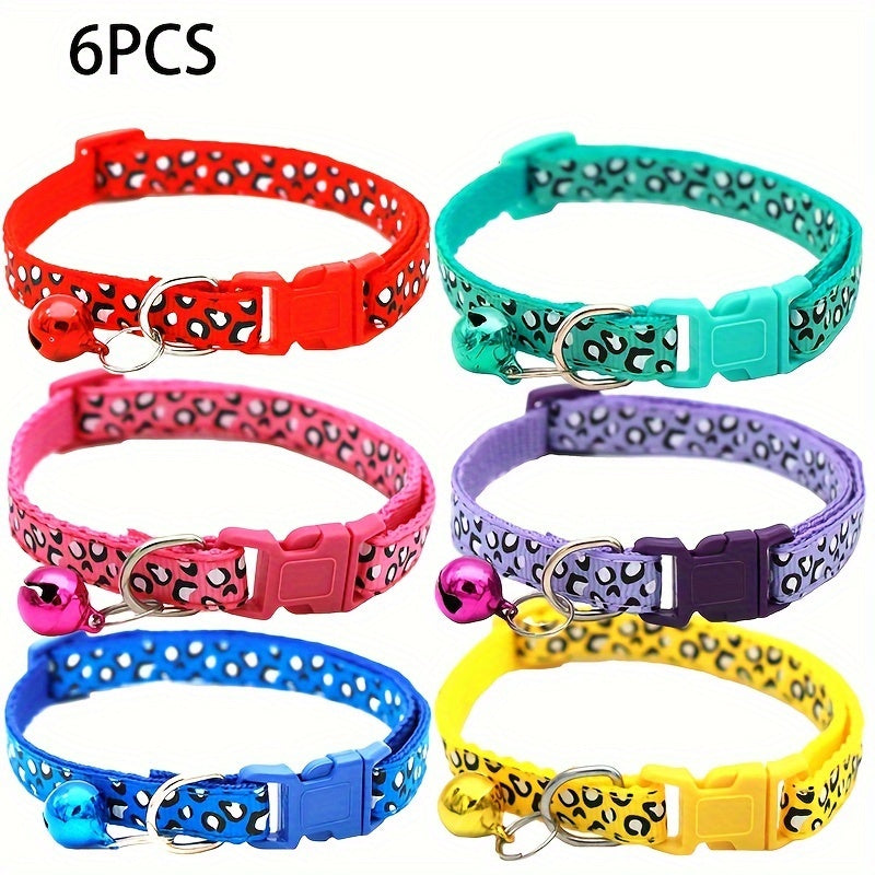 Set of 6 Leopard Print Cat Collars – Adjustable and Safe with Bell