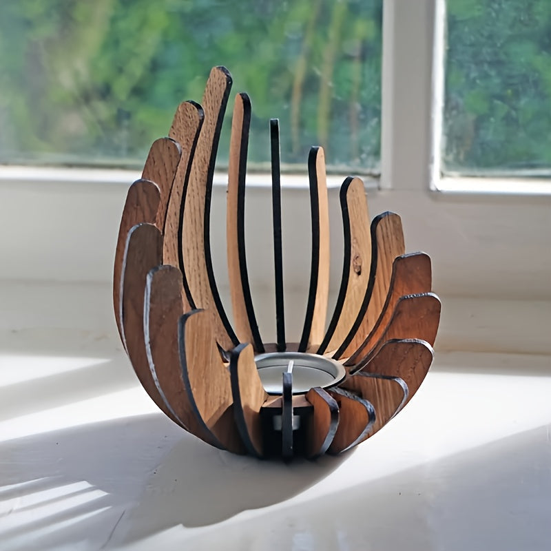 Bohemian Lotus Candle Holder – Handmade Layered Wood Design