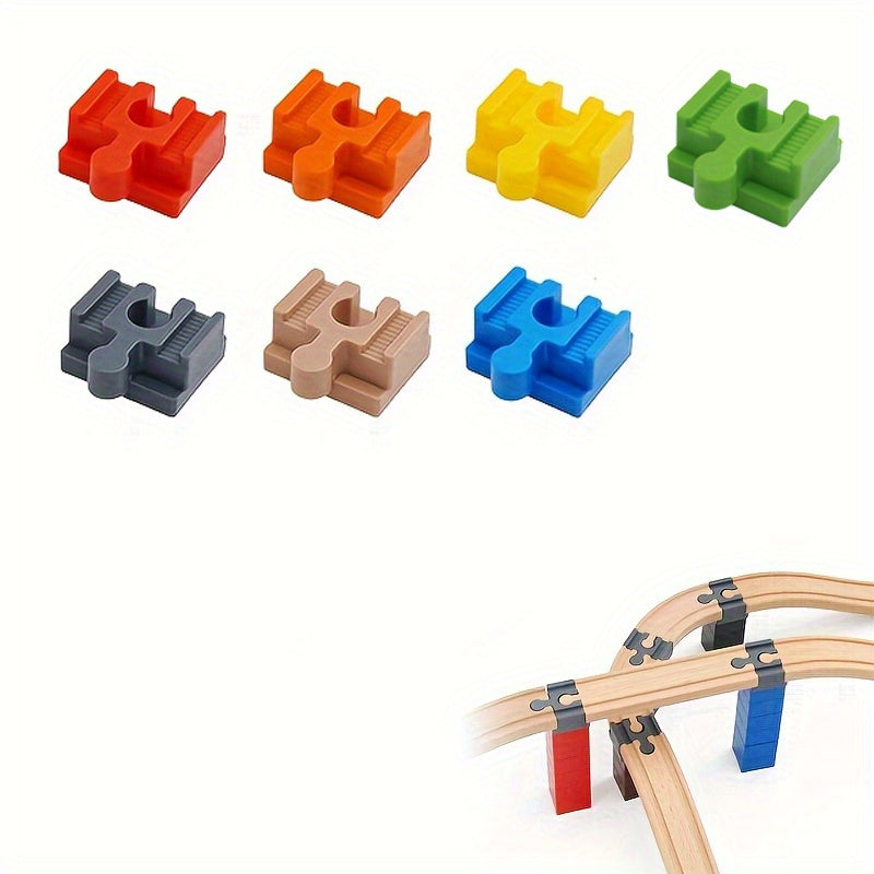 Set of 7-14 Colourful Wooden Track Adapters – Adjustable Connectors for Modelling