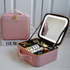 GlowLuxe LED Vanity Case | Portable beauty organizer with adjustable LED mirror for flawless