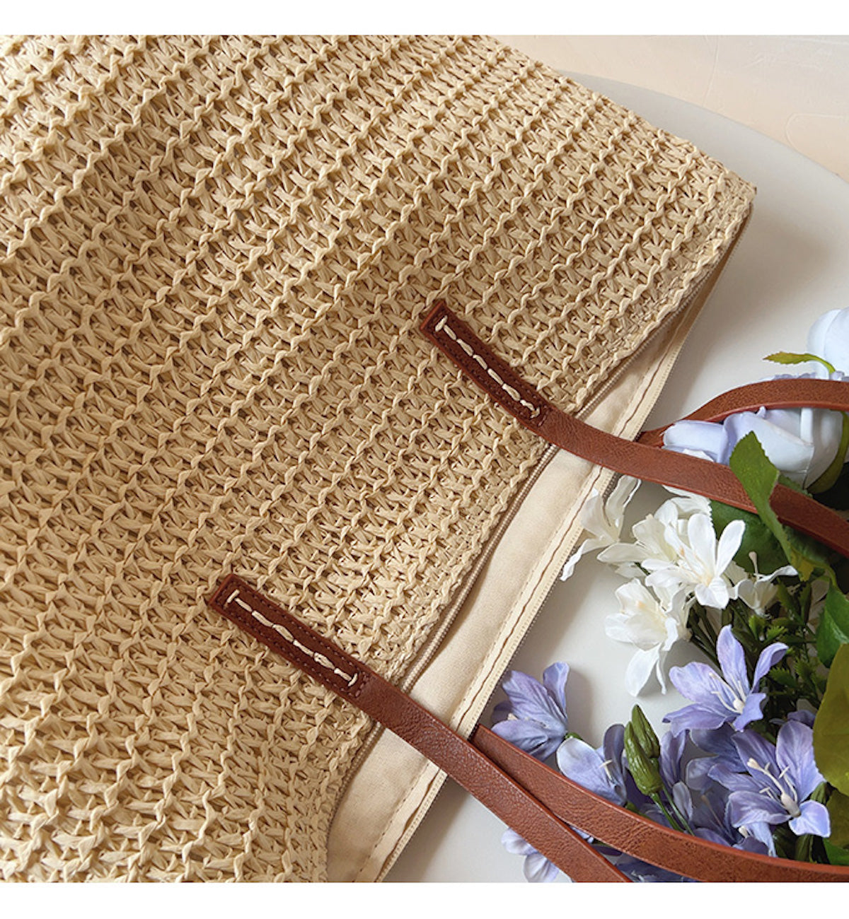 Woven Basket Bag with Leather Handles – SummerBreeze Tote