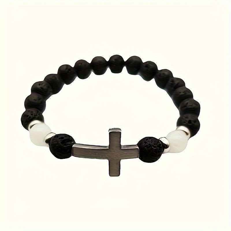 Glow-in-the-Dark Beaded Bracelet with Cross - For a Unique Style