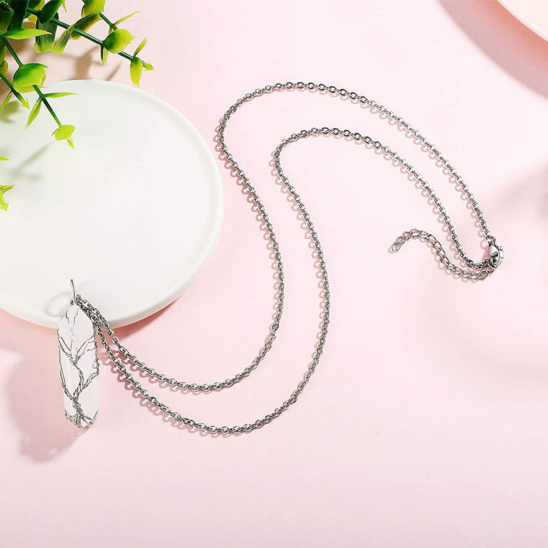 Stylish Crystal and Tree of Life Gemstone Necklace – Elara