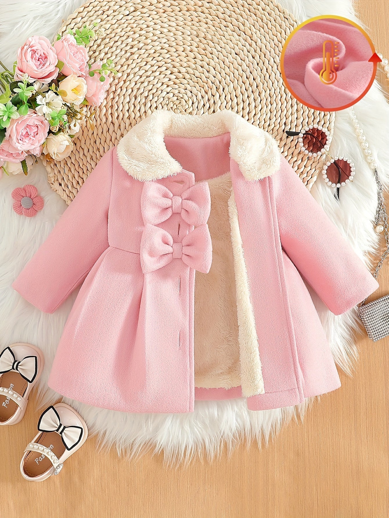Lotte Winter Coat for Children - Elegant with Bow and Plush Collar for Cold Days