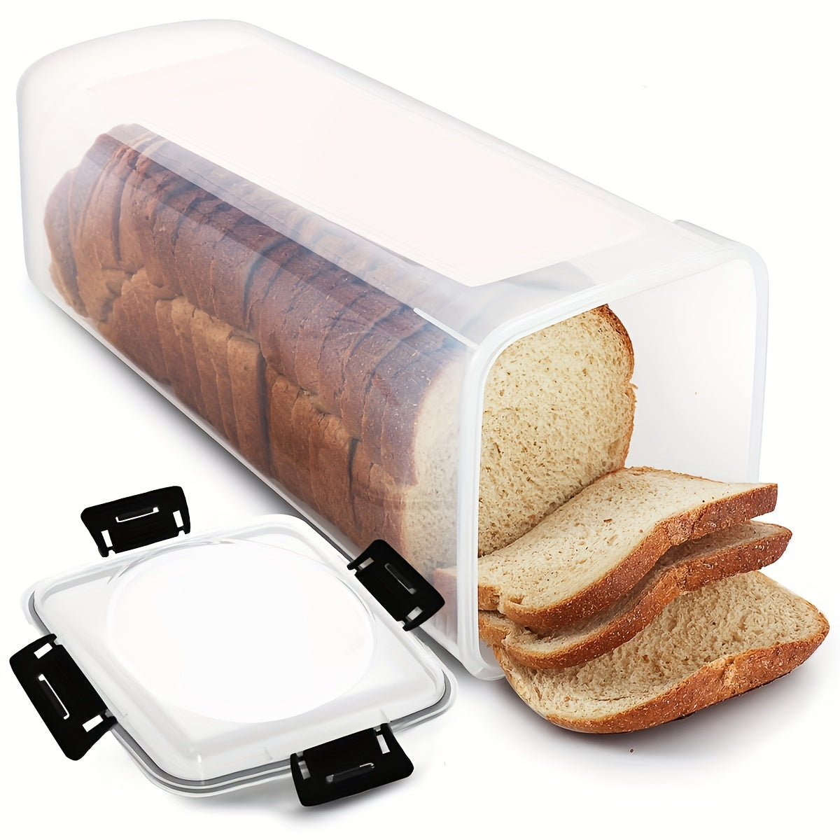 Transparent Bread Box with Airtight Lid - Freshness Preservation and Slicing Guide