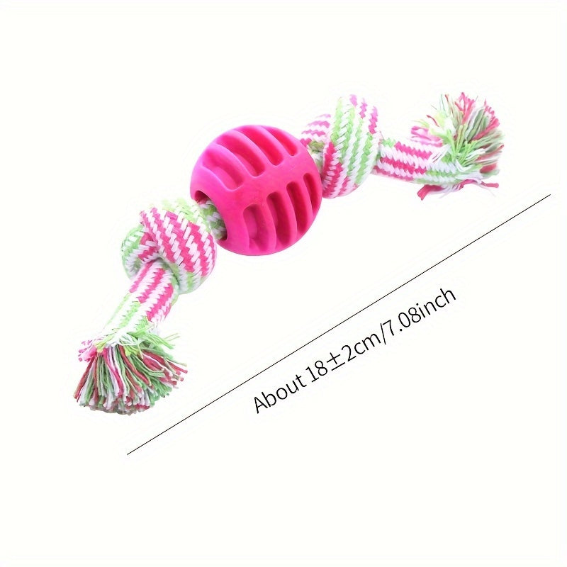 Interactive Dog Chew Toy – With Colourful Knots and Rubber Ball