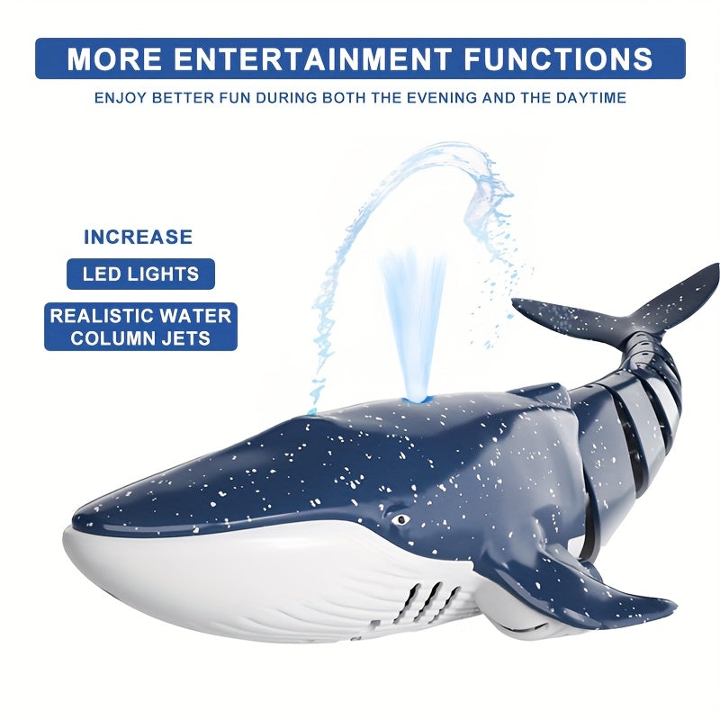 1:18 Scale RC Whale Shark with 360° Rotation, 180° Flexibility, Splashing LED Light, Programmable Cruise Control - USB Rechargeable, Ideal for Youth Summer Play and Birthday Gift