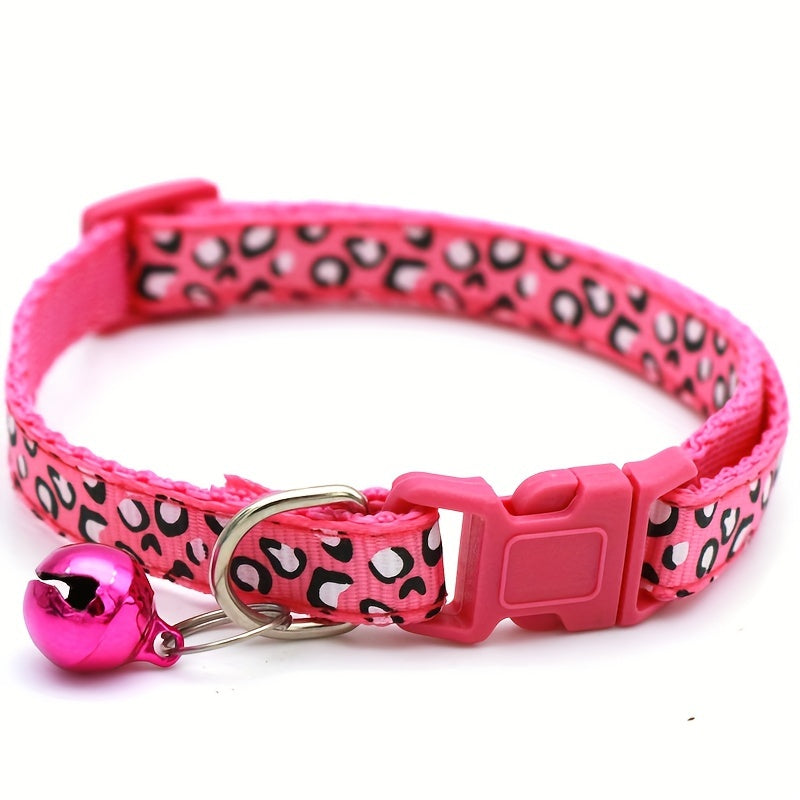Set of 6 Leopard Print Cat Collars – Adjustable and Safe with Bell