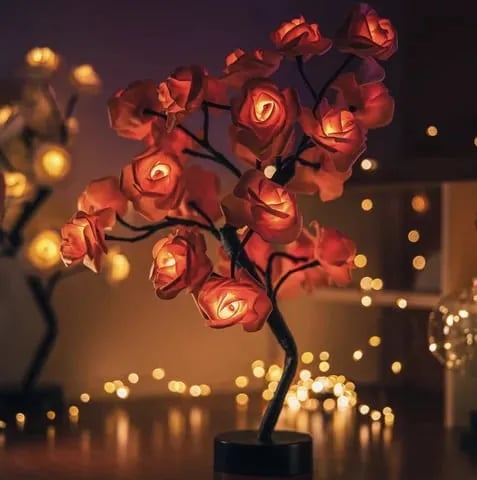 Rose Flower Tree Lamp - Elegant LED Table Lamp | Table Lamp with Rose Blossom | Adjustable LED | Dimmable Ambient Lighting | Plastic | IP66 | Unique Design | Romantic Table Lamp | Decorative Lighting | Modern Elegance