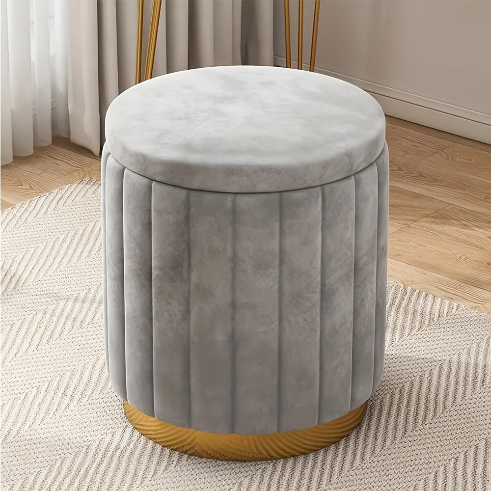Nordic Chic Storage Ottoman – Stylish Round Pouffe with Storage and Mirror Finish